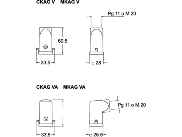 hood, angled, size 21.21, CKA zinc, 2 pegs, 1xPG11 side, gasket