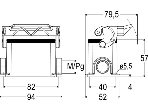 surface mounting housing, size 57.27, C-TYPE alu, 1 lever, 1xM20 side