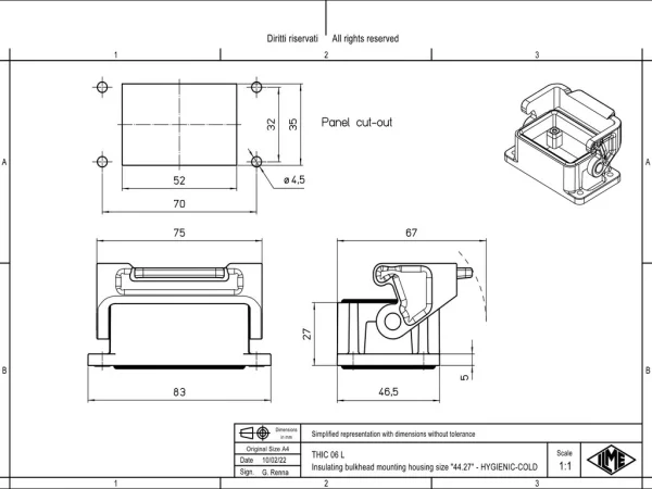 bulkhead mounting housing, size 44.27, T-TYPE /C plastic, 1 lever