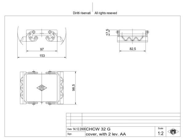 protection cover, size 77.62, W-type alu, 2 levers, gasket, loop