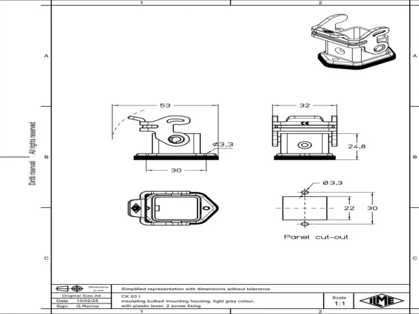 bulkhead mounting housing, size 21.21, CK plastic, 1 lever