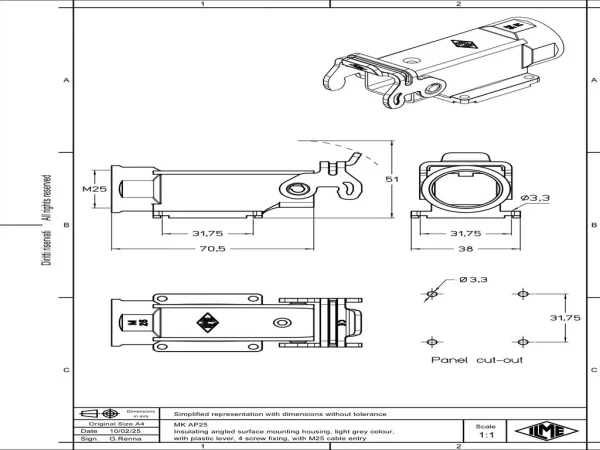 surface mounting housing, angled, size 21.21, CK plastic, 1 lever, 1xM25 side
