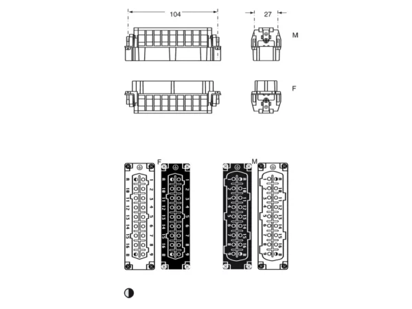 female insert, size 104.62, 16+2p+PE, crimp, 16A, 400/690V, no.17-32