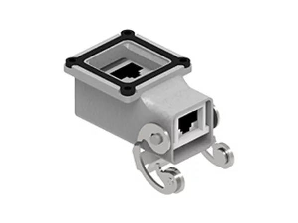 bulkhead mounting connector, angled, size 21.21, zinc, 1 lever stainless steel, 8p, RJ45