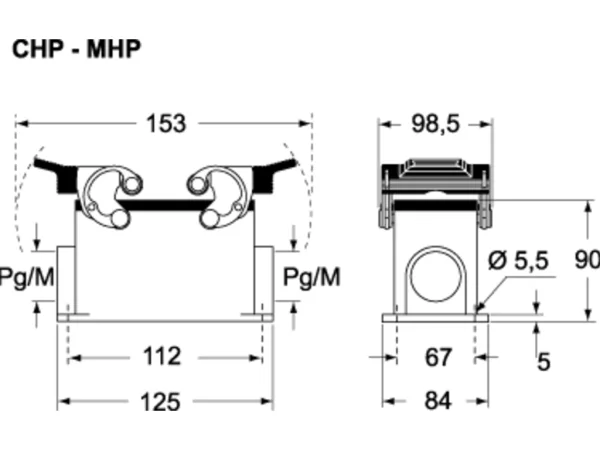 surface mounting housing, size 77.62, C-TYPE alu, 2 levers, 2xM50 side