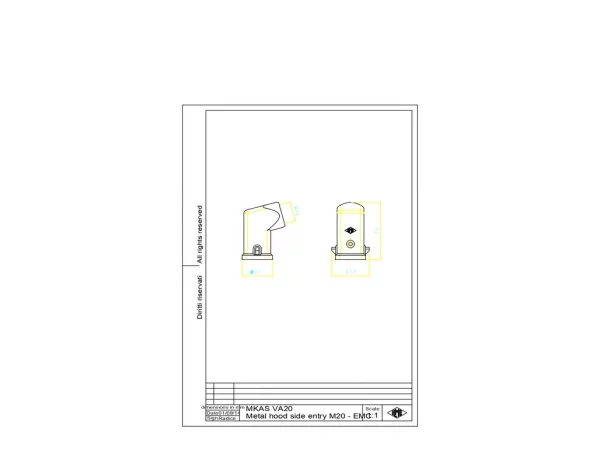 hood, angled, size 21.21, EMC zinc, 2 pegs, 1xM20 side
