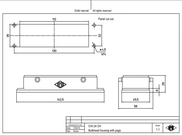 bulkhead mounting housing, size 104.27, alu, 4 pegs, without gasket