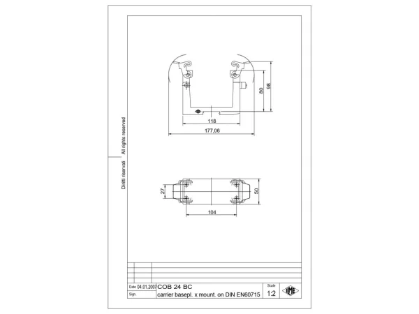 connector carrier, size 104.27, COB plastic, 2 levers, for mounting on DIN rail
