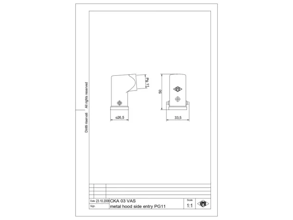 hood, size 21.21, CKA zinc, 2 pegs, 1xPG11 side