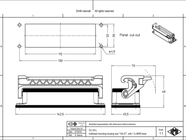 bulkhead mounting housing, size 104.27, IL-BRID stainless steel, 1 lever