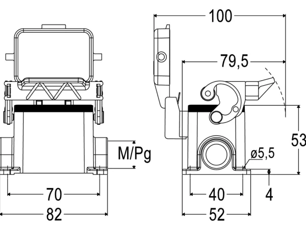 surface mounting housing, size 44.27, C-TYPE alu, 1 lever, 1xM20 side, cover metal