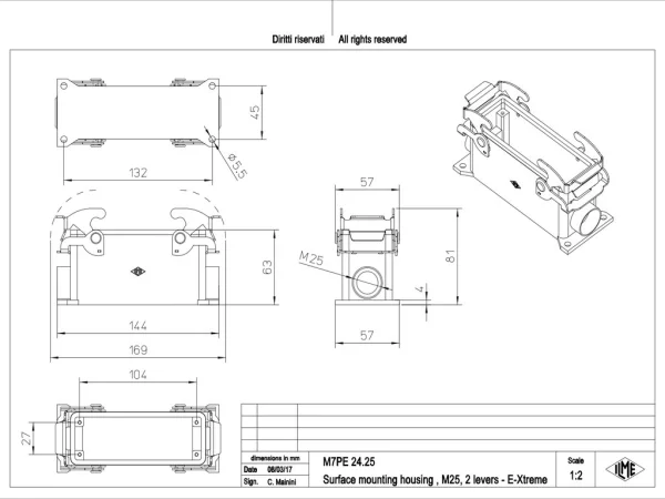 surface mounting housing, size 104.27, E-Xtreme alu, 2 levers, 1xM25 side