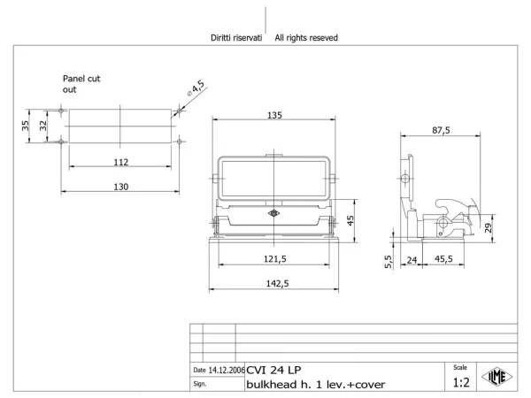 bulkhead mounting housing, size 104.27, V-TYPE alu, 1 lever, cover plastic