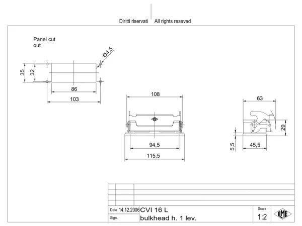 bulkhead mounting housing, size 77.27, V-TYPE alu, 1 lever
