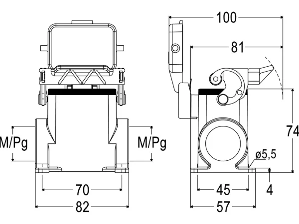 surface mounting housing, high, size 44.27, C-TYPE alu, 1 lever, 2xM32 side, cover metal