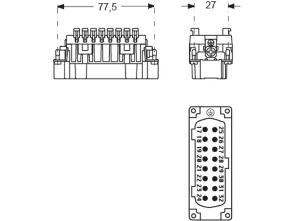 male insert, size 77.62, 16p+PE, SQUICH, 16A, 500V, no.17-32