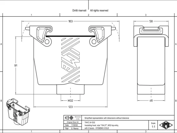 hood, high, size 104.27, T-TYPE /C plastic, 2 levers, 1xM32 top