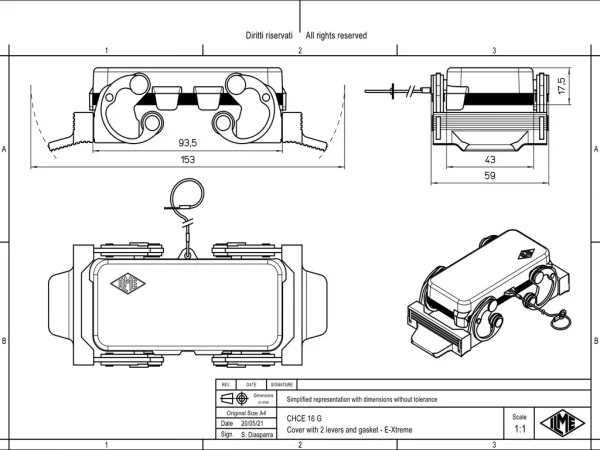 protection cover, size 77.27, E-Xtreme alu, 2 levers, gasket, loop