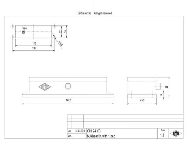 bulkhead mounting housing, size 104.27, central lever alu, 2 pegs