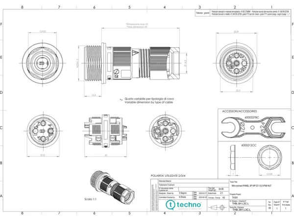 Joint connector panel-mounted, screw with wire protector