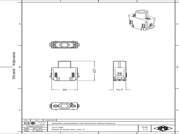 female insert, MIXO, 1MU, 1PE, crimp, 100A