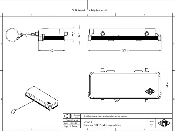 protection cover, size 104.27, alu, 4 pegs, gasket, loop
