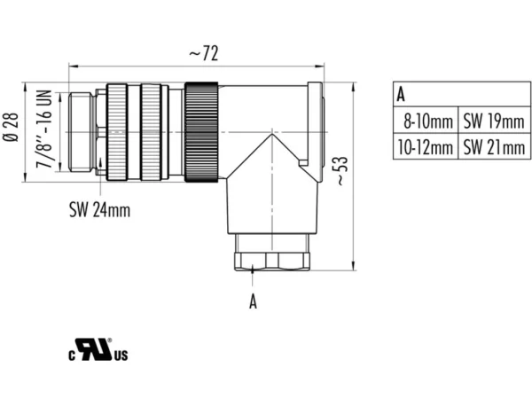 Male angled connector