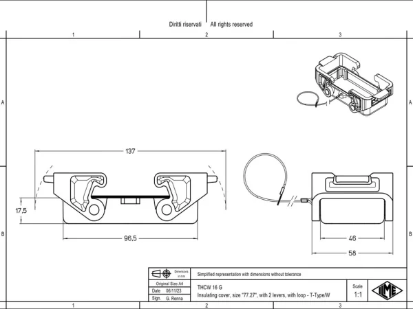 protection cover, size 77.27,  T-type W, 2 levers