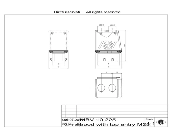 hood, size 57.27, BIG alu, 4 pegs, 2xM25 top, extended terminal compartment