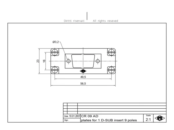 adapter plate, size 49.16, for D-SUB 9p+GND