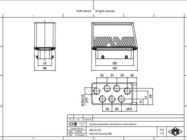 hood, size 104.27, BIG alu, 4 pegs, 7xM20 top, extended terminal compartment