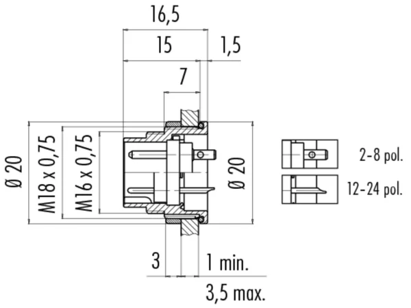 Male panel mount connector