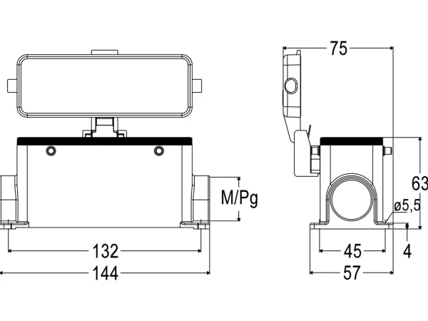 surface mounting housing, size 104.27, C-TYPE alu, 4 pegs, 1xM25 side, cover metal