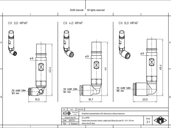 female contact, angled, MIXO, metal, 6,0mm external, push-in, pneumatic