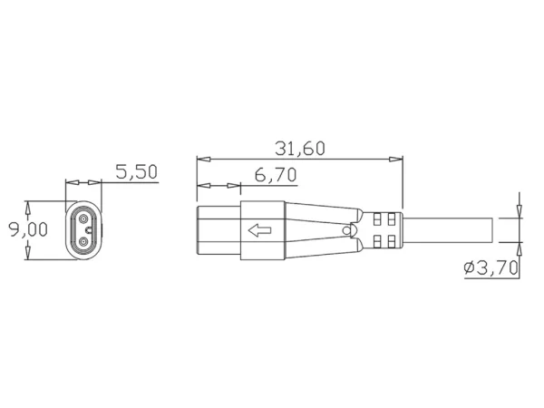 Mini E male cable connector