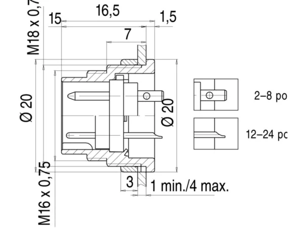 Male panel mount connector