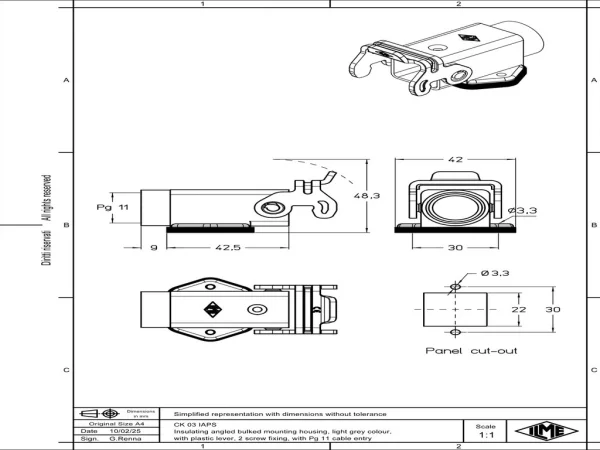 bulkhead mounting housing, angled, size 21.21, CK plastic, 1 lever, 1xPG11 side