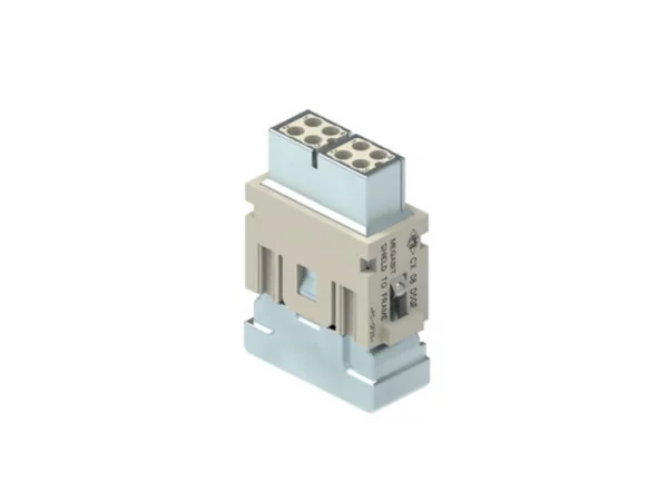 female insert, MIXO, 1MU, 8p, crimp, 10A, 50V, megabit, double cable entry, with contact to PE
