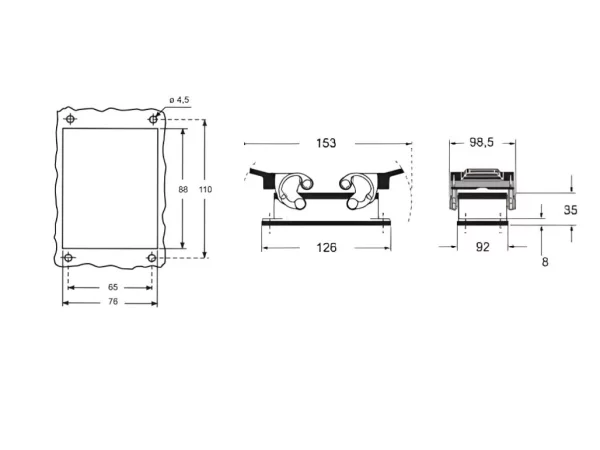 bulkhead mounting housing, size 77.62, E-Xtreme alu, 2 levers