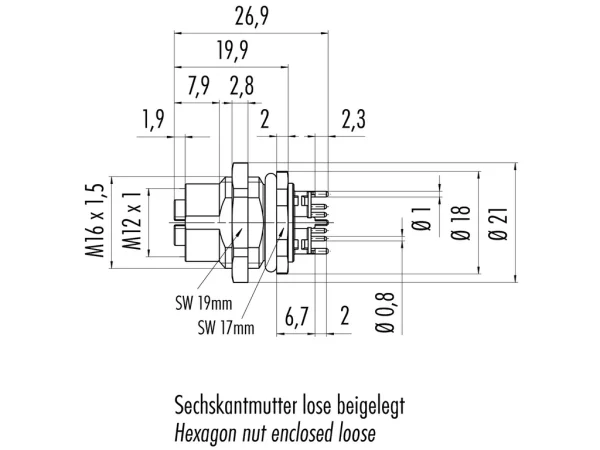 Female panel mount connector