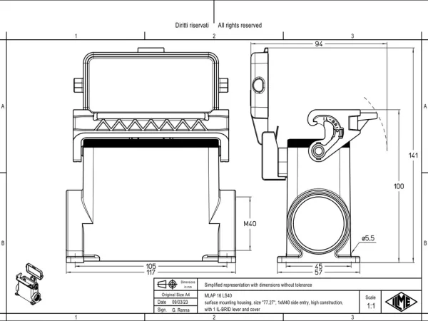 surface mounting housing, size 77.27, IL-BRID stainless steel, 1 lever, 1xM40 side