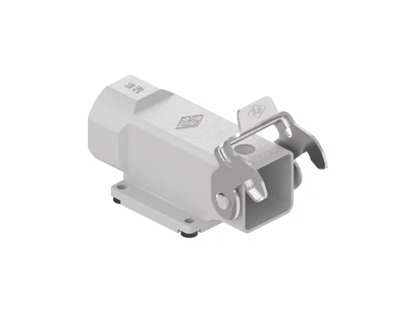 bulkhead mounting housing, angled, size 21.21, CKA zinc, 1 rigid lever stainless steel, 1xM25 side