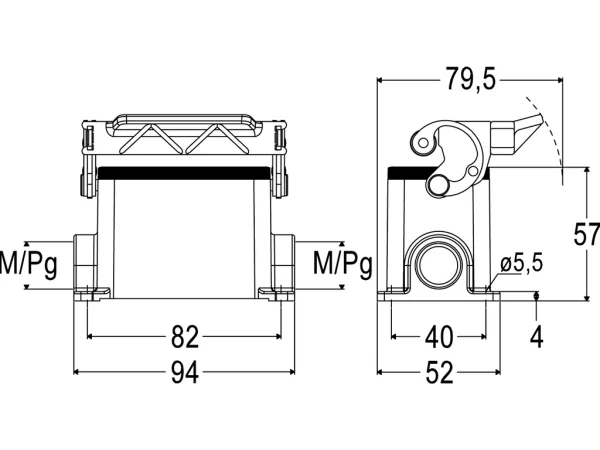surface mounting housing, size 57.27, C-TYPE alu, 1 lever, 2xM20 side