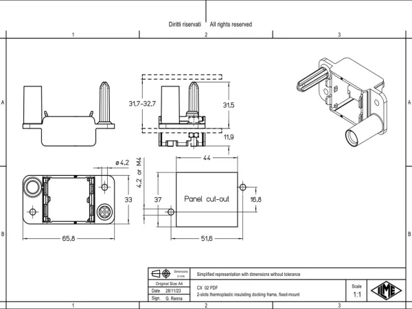 docking frame, fixed-mount, 2 modules