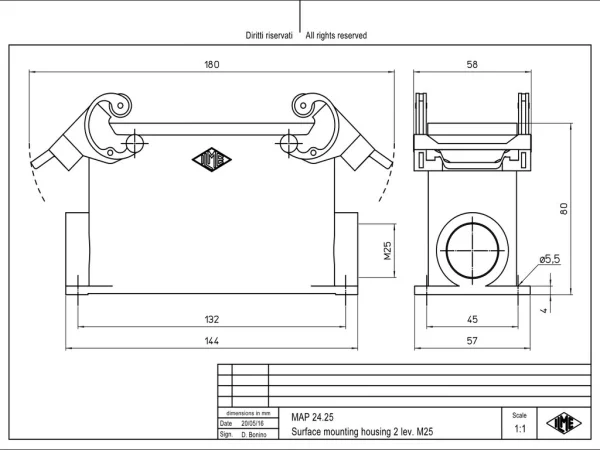 surface mounting housing, high, size 104.27, C-TYPE alu, 2 levers, 1xM25 side