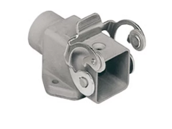 bulkhead mounting housing, angled, size 21.21, EMC zinc, 1 lever stainless steel, 1xM20 side
