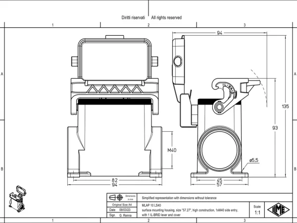 surface mounting housing, size 57.27, IL-BRID stainless steel, 1 lever, 1xM40 side