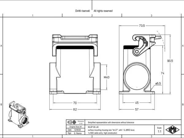 surface mounting housing, size 44.27, IL-BRID stainless steel, 1 lever, 1xM40 side