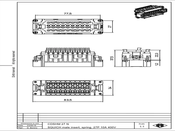 male insert, 27p+PE, silver, SQUICH, 10A, 400V, for size 77.62 no.28-54