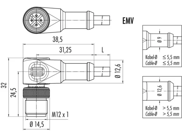 Male angled connector